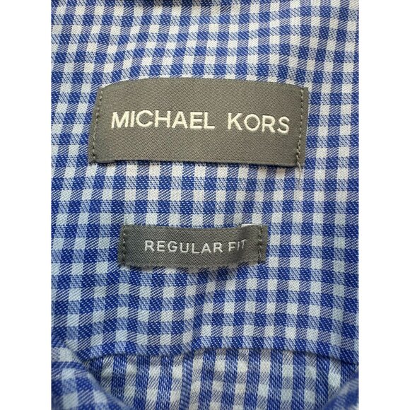 Michael Kors Mens Regular Fit Gingham Long Sleeve Button-Up Shirt Size L Blue Wh - Picture 2 of 13